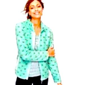 NWT - Talbots Aqua Sherpa Long Sleeve Woven Jacket With Dots.